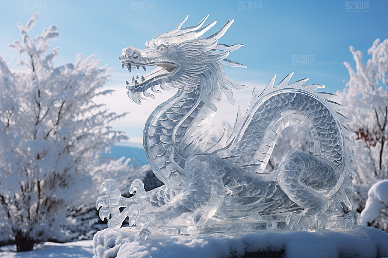 龙年冰雕冰雪雕塑艺术冰雕摄影图