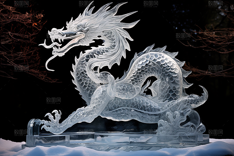 龙年冰雕东北冰雪雕塑摄影图