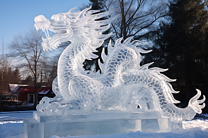 龙年冰雕旅游冰雪雕塑摄影图