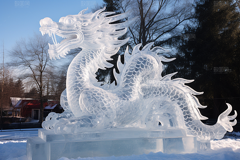 龙年冰雕旅游冰雪雕塑摄影图