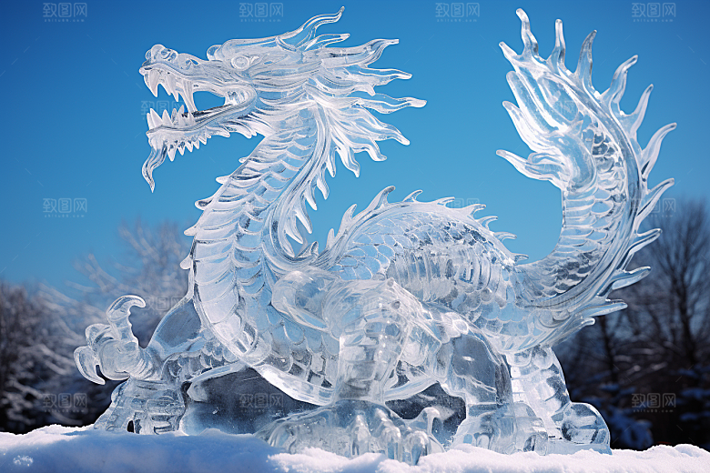 龙年冰雕冰雪雕塑冰雪大世界摄影图