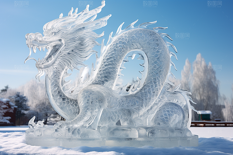 龙年冰雕冰雪雕塑艺术冰雕摄影图