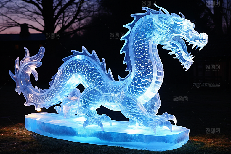 龙年冰雕冰雪雕塑哈尔滨摄影图