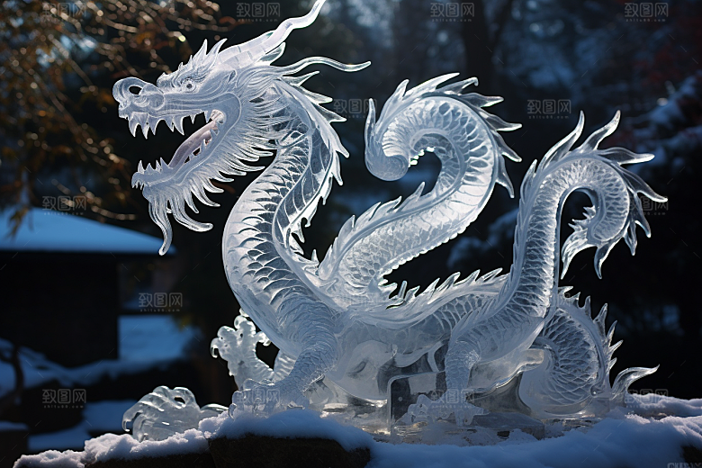 龙年冰雕冰雪大世界艺术冰雕摄影图