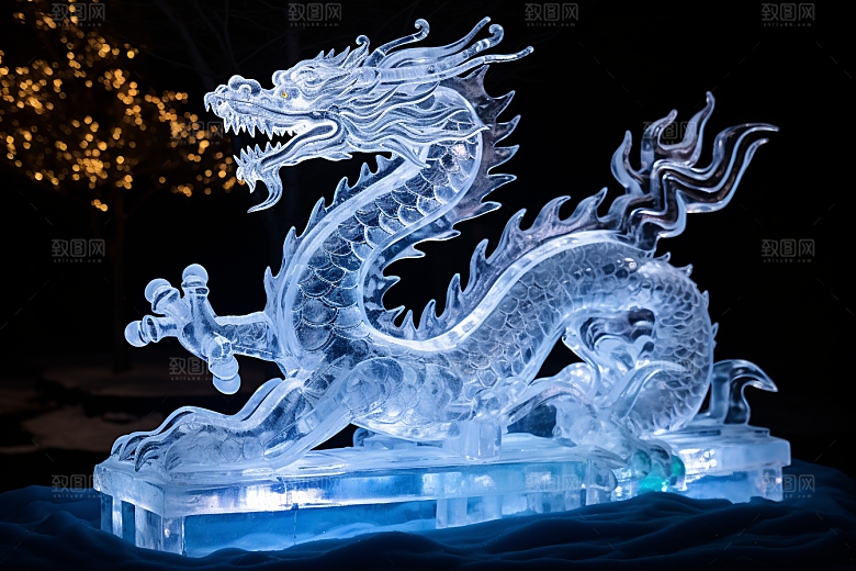 龙年冰雕艺术冰雕冰雪大世界摄影图