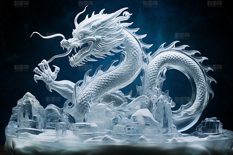 龙年冰雕哈尔滨冰雪雕塑摄影图
