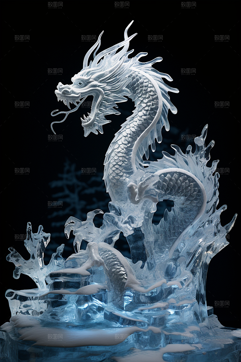 龙年冰雕哈尔滨冰雪雕塑摄影图