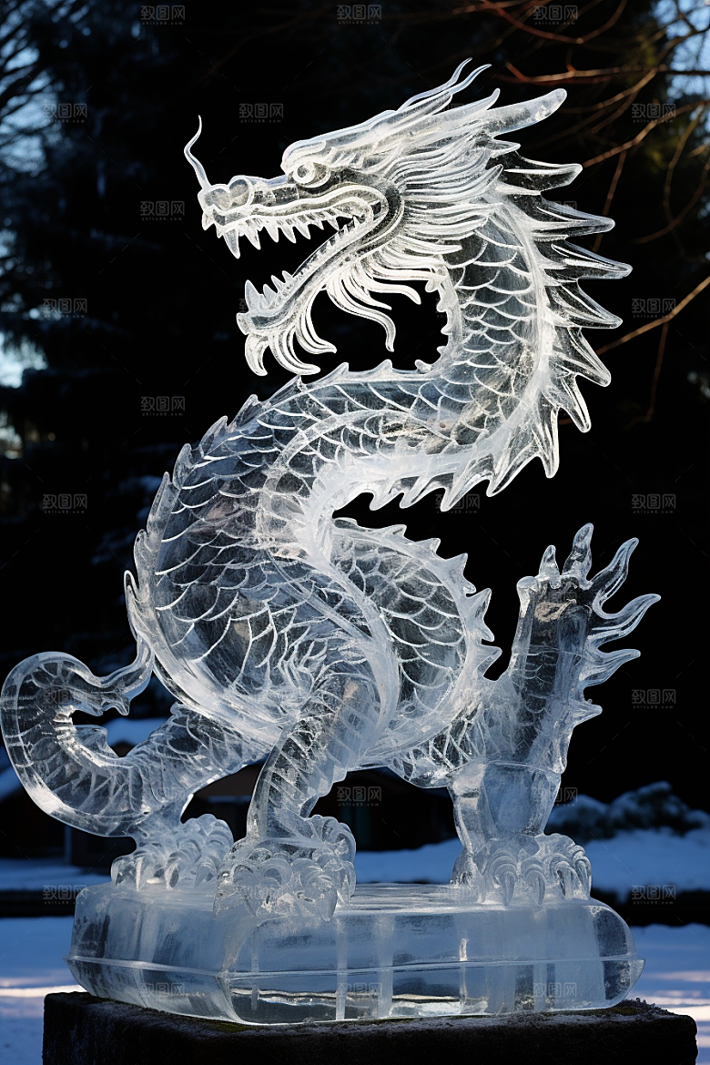 龙年冰雕哈尔滨冰雪雕塑摄影图