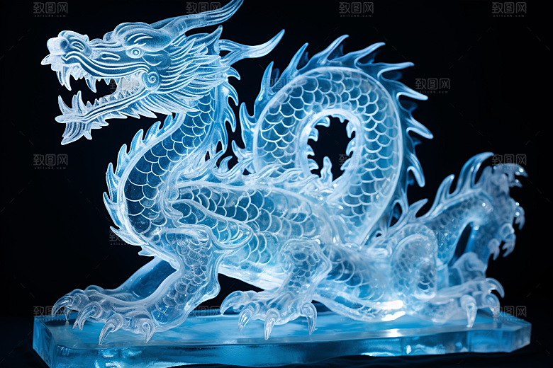 龙年冰雕高清冰雪雕塑摄影图