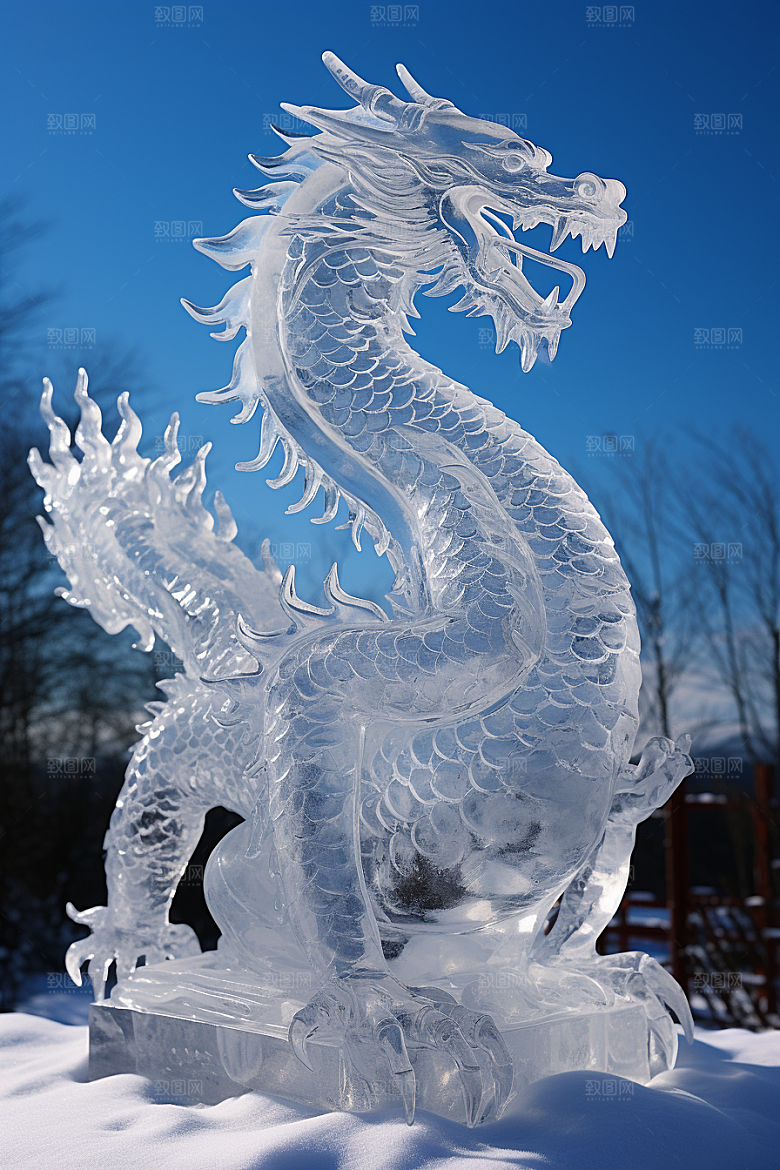 龙年冰雕艺术冰雕冰雪大世界摄影图