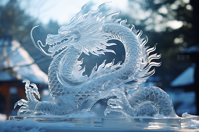 龙年冰雕冰雪雕塑高清摄影图