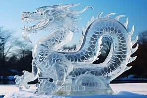 龙年冰雕冰雪大世界艺术冰雕摄影图