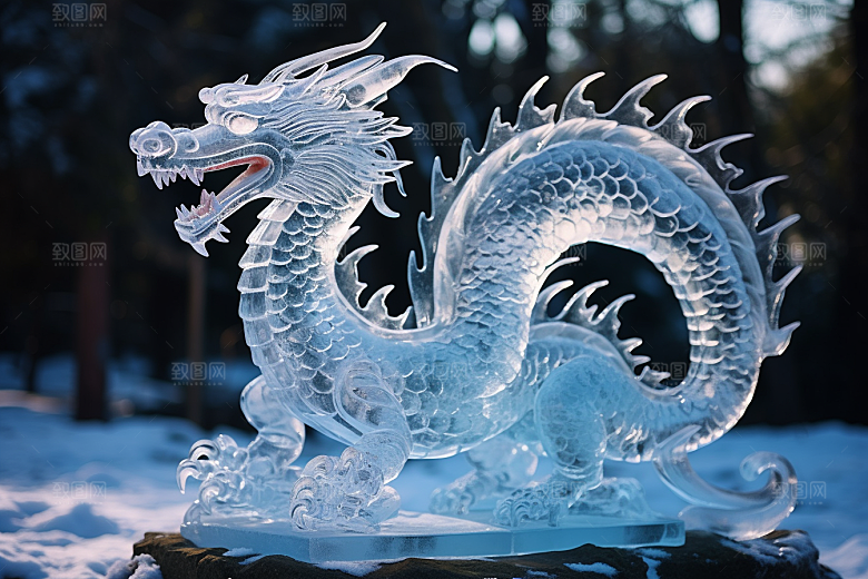 龙年冰雕高清冰雪雕塑摄影图