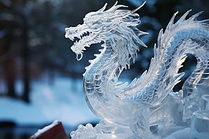 龙年冰雕冰雪大世界艺术冰雕摄影图
