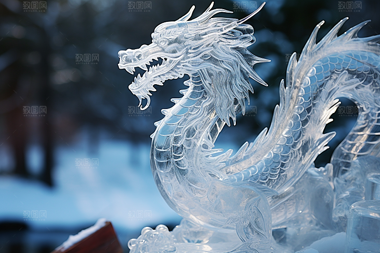 龙年冰雕冰雪大世界艺术冰雕摄影图