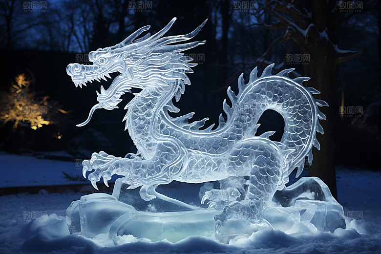 龙年冰雕艺术冰雕冰雪大世界摄影图