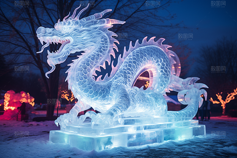 龙年冰雕冰雪雕塑哈尔滨摄影图