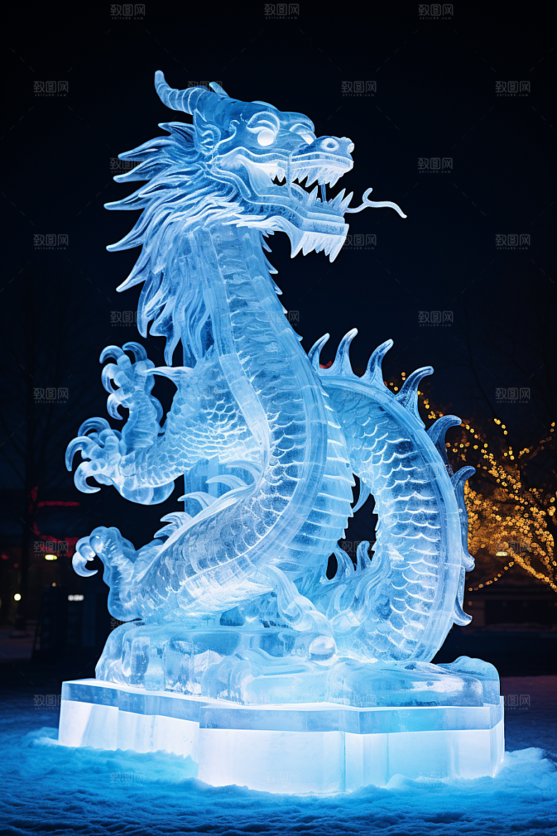 龙年冰雕艺术冰雕冰雪大世界摄影图