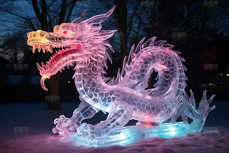 龙年冰雕哈尔滨冰雪雕塑摄影图