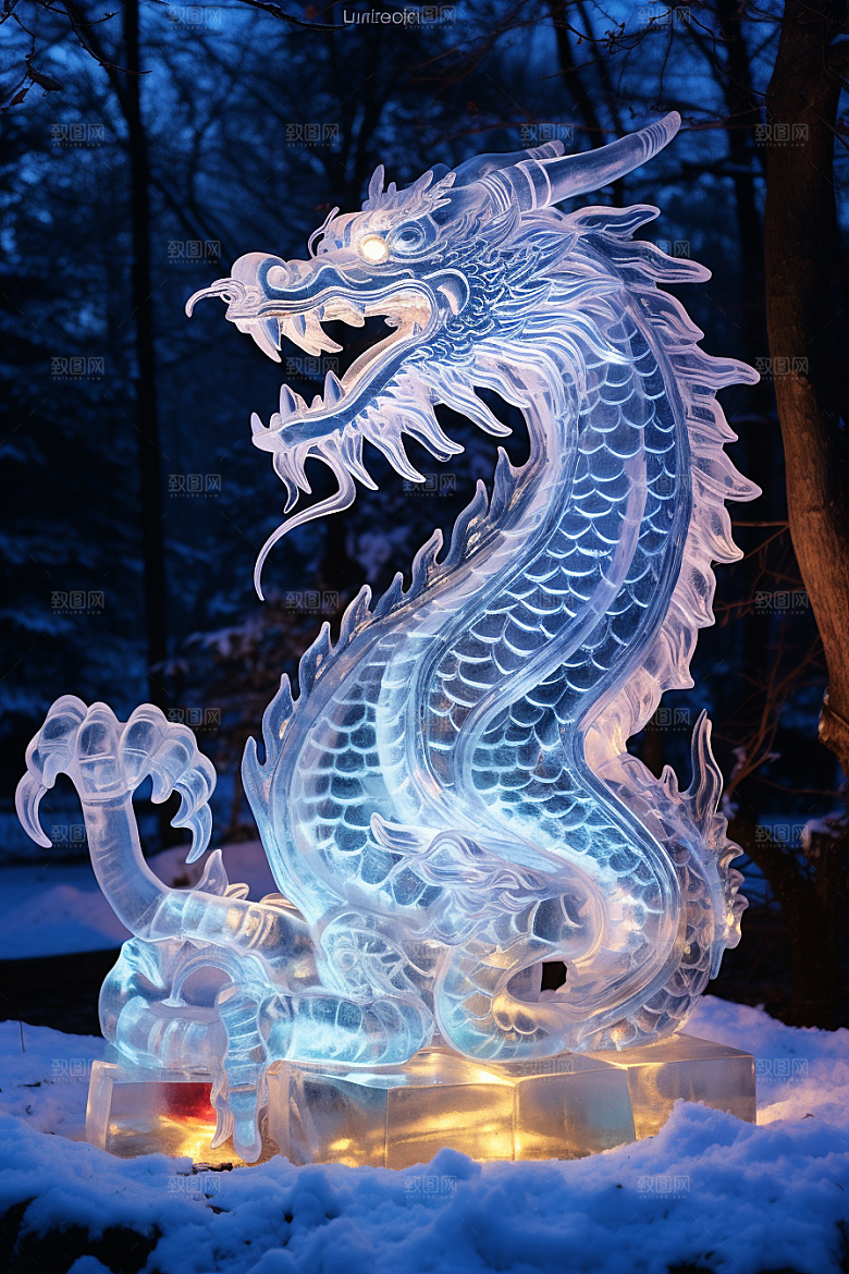 龙年冰雕东北冰雪雕塑摄影图