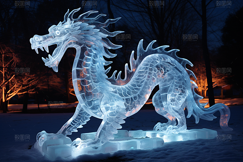 龙年冰雕冰雪雕塑旅游摄影图