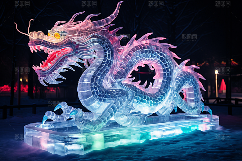 龙年冰雕冰雪雕塑东北摄影图