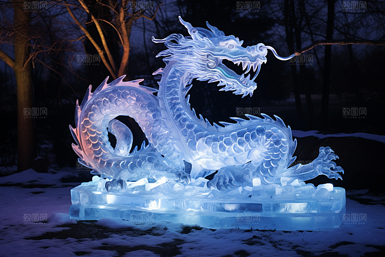 龙年冰雕冰雪雕塑哈尔滨摄影图
