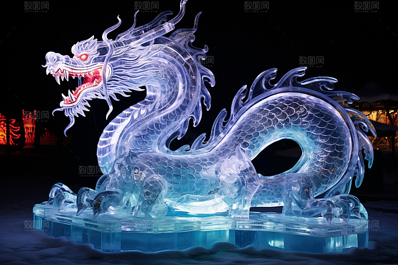 龙年冰雕艺术冰雕冰雪大世界摄影图