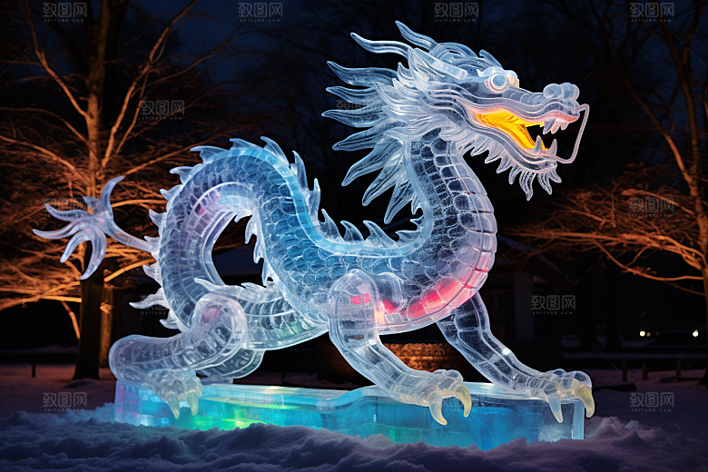 龙年冰雕高清哈尔滨摄影图
