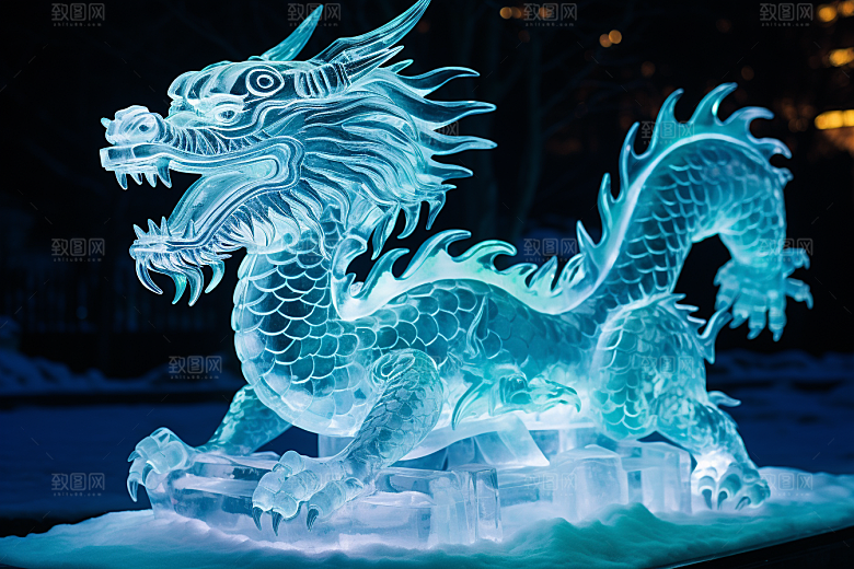 龙年冰雕艺术冰雕冰雪大世界摄影图