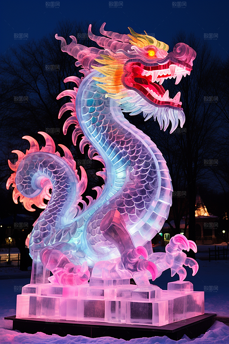 龙年冰雕冰雪大世界艺术冰雕摄影图