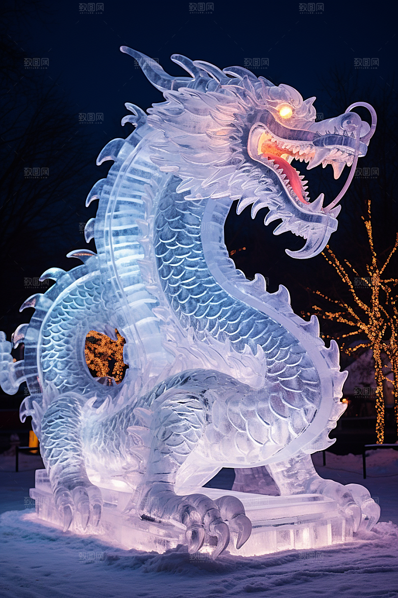 龙年冰雕艺术冰雕冰雪雕塑摄影图