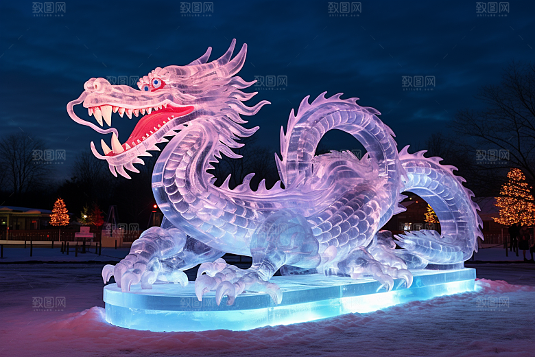龙年冰雕哈尔滨冰雪雕塑摄影图