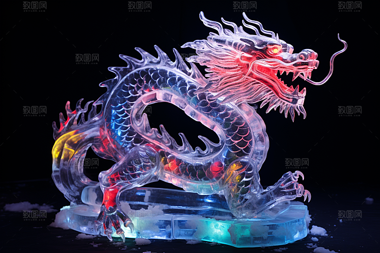 龙年冰雕旅游艺术冰雕摄影图