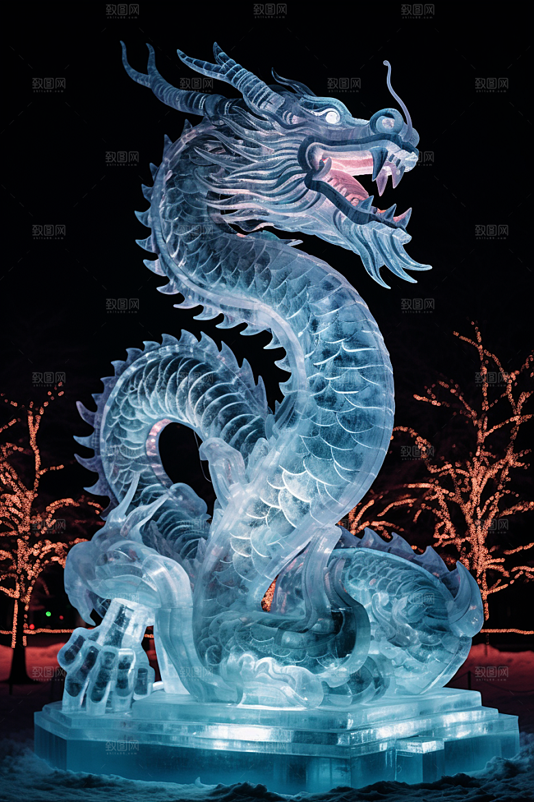 龙年冰雕旅游冰雪雕塑摄影图