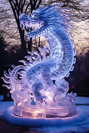 龙年冰雕哈尔滨冰雪雕塑摄影图