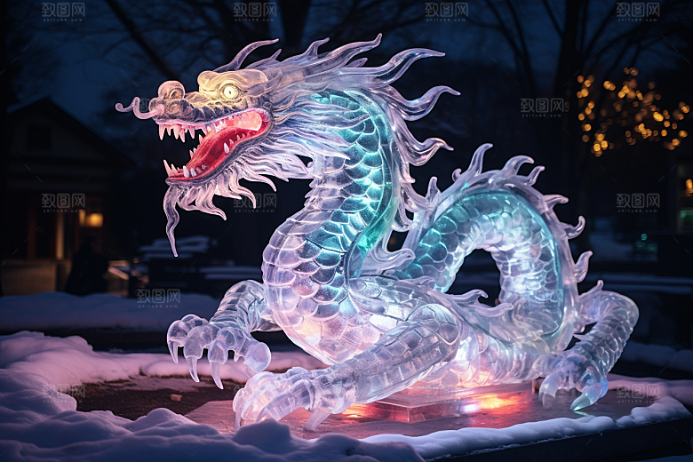 龙年冰雕艺术冰雕哈尔滨摄影图