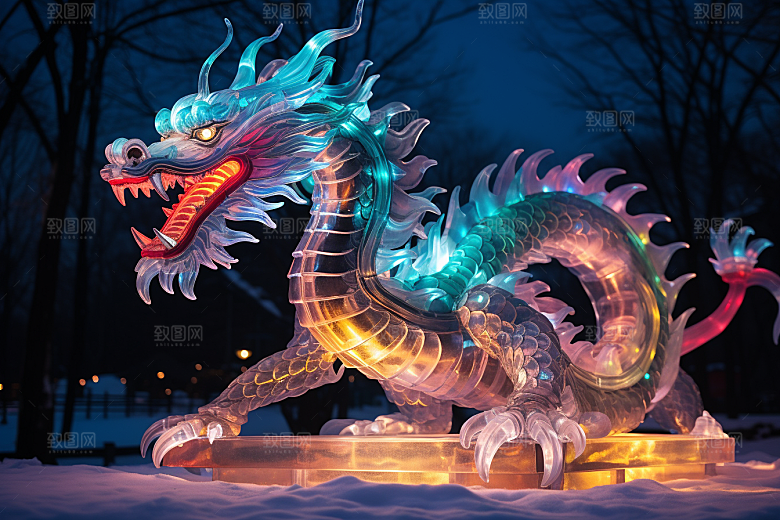 龙年冰雕冰雪大世界艺术冰雕摄影图