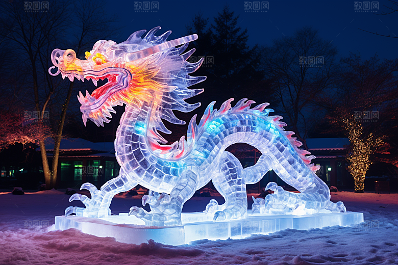 龙年冰雕冰雪大世界艺术冰雕摄影图