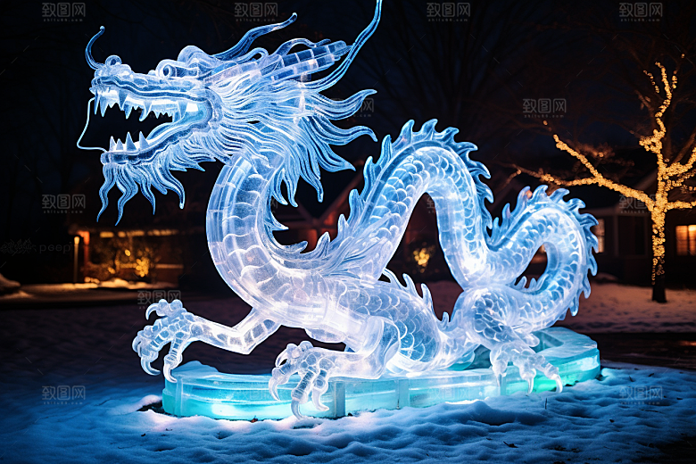 龙年冰雕艺术冰雕东北摄影图