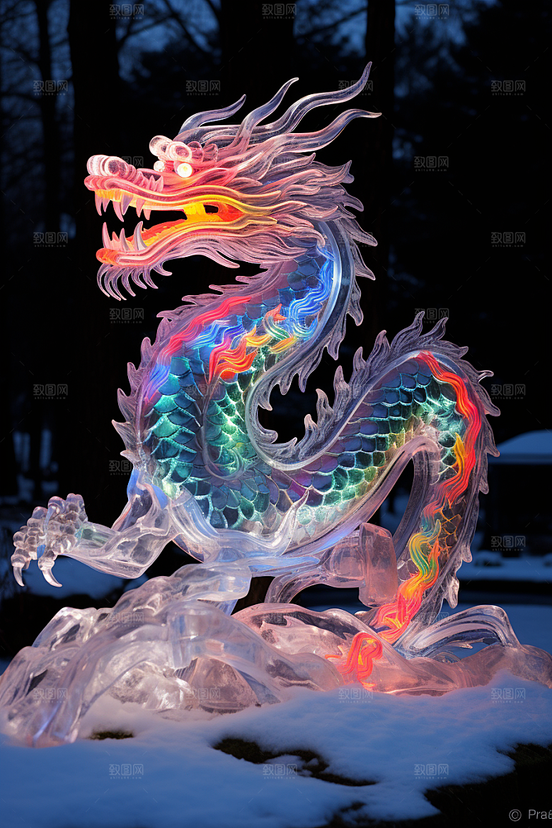 龙年冰雕哈尔滨冰雪雕塑摄影图
