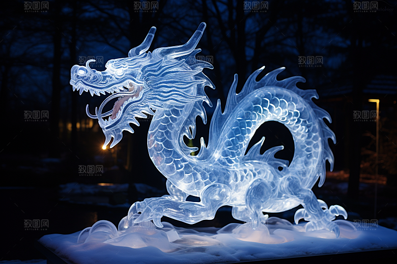龙年冰雕冰雪雕塑高清摄影图