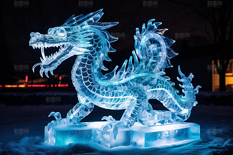 龙年冰雕东北冰雪雕塑摄影图