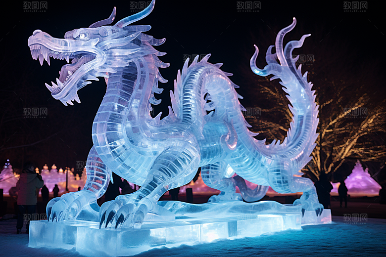 龙年冰雕高清冰雪雕塑摄影图