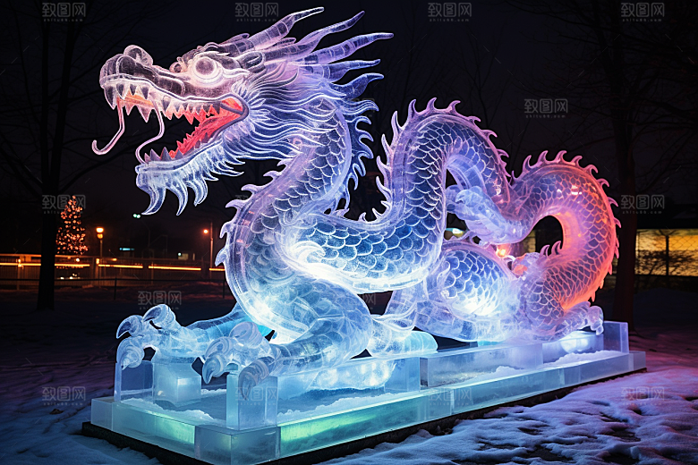 龙年冰雕东北艺术冰雕摄影图