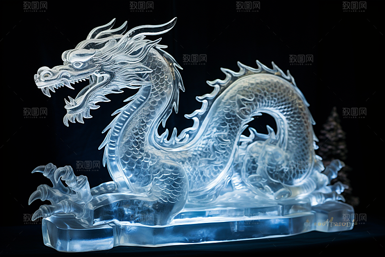 龙年冰雕高清冰雪雕塑摄影图