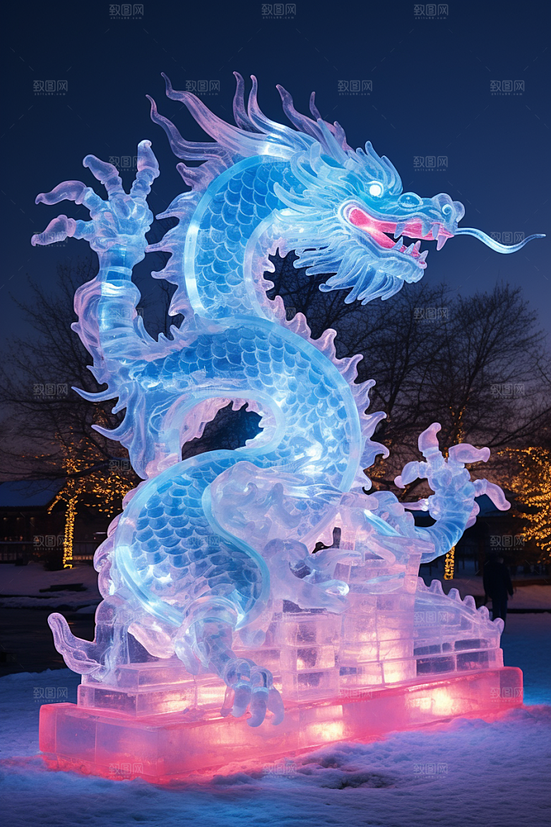 龙年冰雕哈尔滨冰雪大世界摄影图