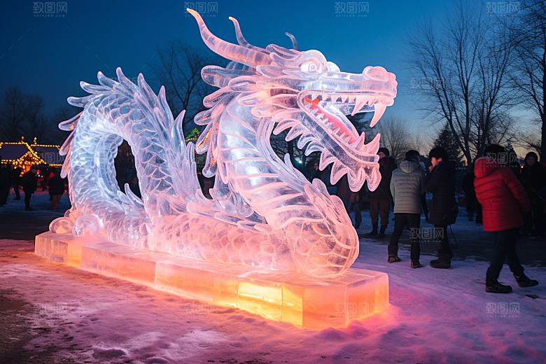 龙年冰雕艺术冰雕冰雪大世界摄影图