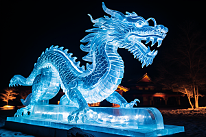 龙年冰雕冰雪雕塑冰雪大世界摄影图