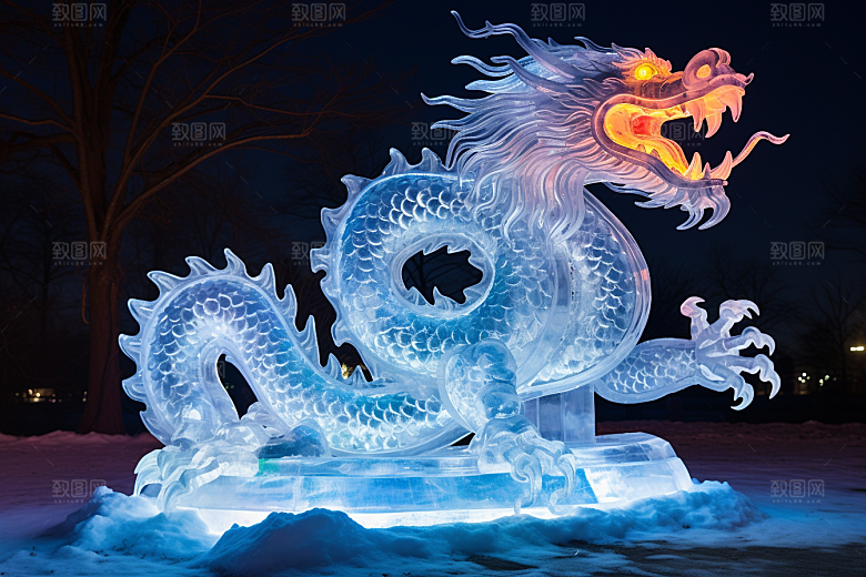 龙年冰雕高清东北摄影图